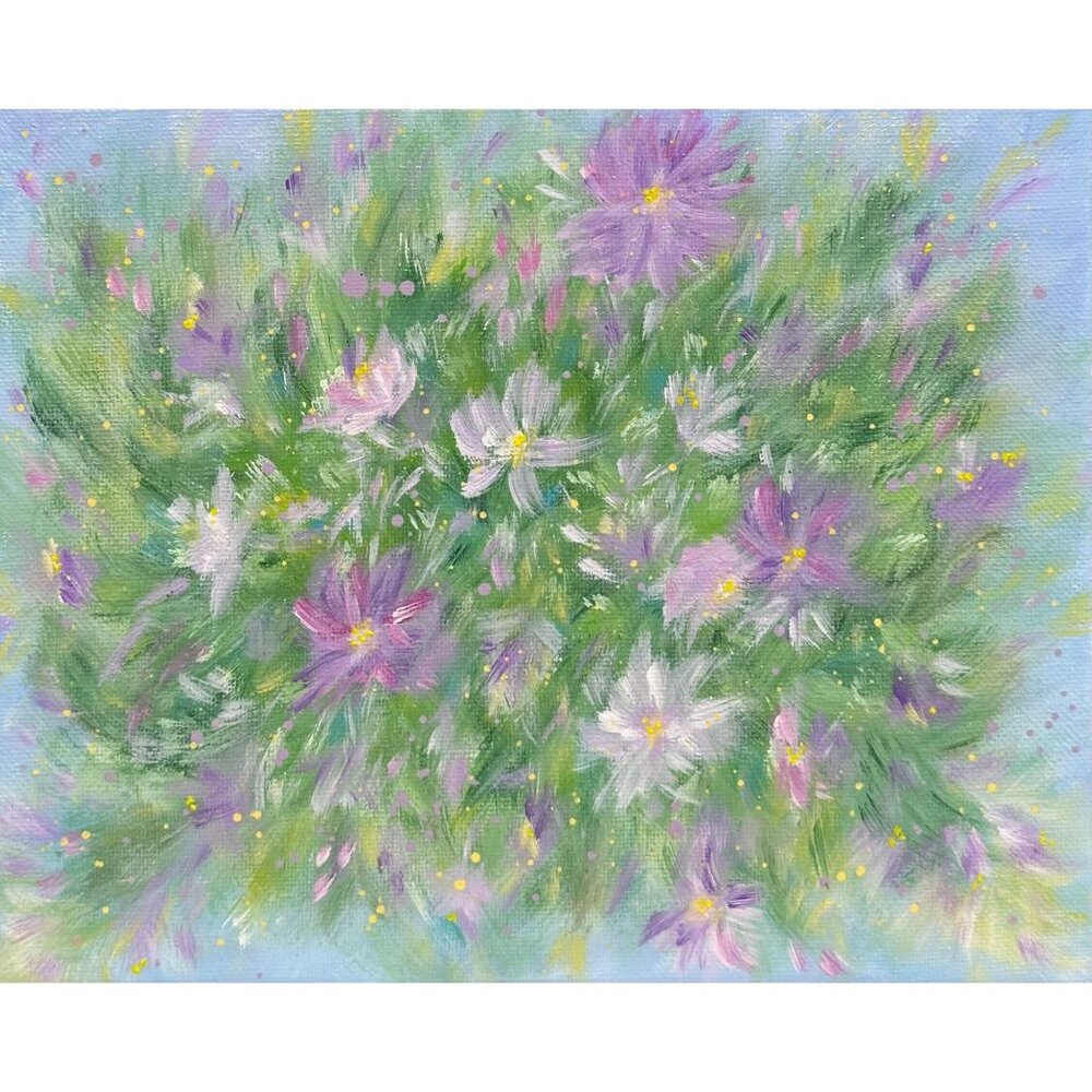 "Flowering 1" Stretched Canvas Acrylic Painting Floral Wall Art 8" x 10" - Picture 6 of 7